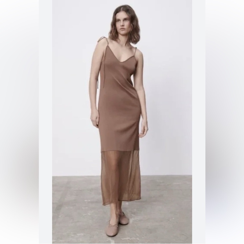 Zara knit maxi slip dress. Mesh hem. Spaghetti strap